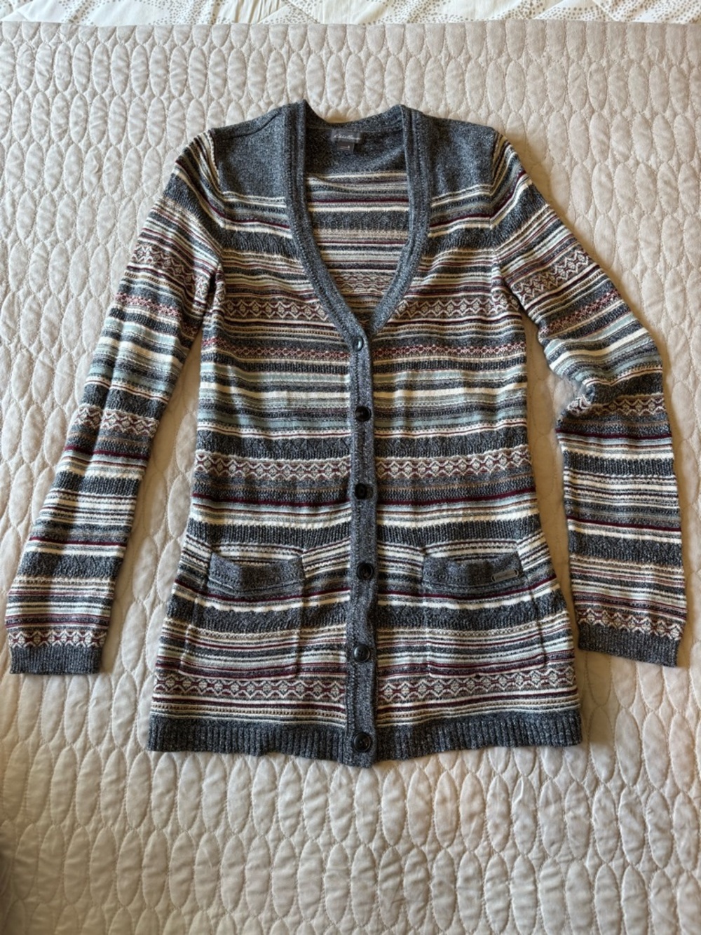 Eddie Bauer Gray Striped Button-Up Cardigan